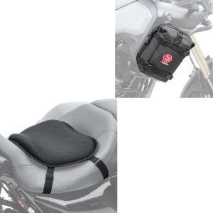 Set: Motorrad Gel Sitzkissen L Komfortkissen univ. in sw Tourtecs mit Sturzbügeltasche K3 wasserdicht 6L sw