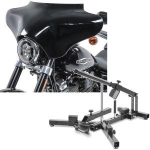 Set: Carenage Batwing compatible avec Harley Davidson Road King / Softail / Fat Boy Craftride noir + Démonte pneu moto / changeur de pneus 12-21" ConStands MD4