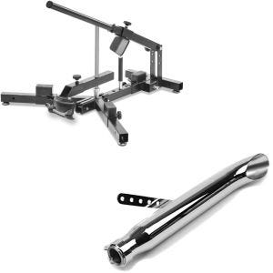 Set: Reifenmontiergerät für Motorradreifen 12-21" MD4 ConStands mit Endschalldämpfer Universal Caferacer Turn Out chrom