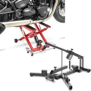 Set: Elevateur ciseaux Mid-lift XL Cric hydraulique 500kg en rouge ConStands avec Démonte pneu moto 12-21" MD4