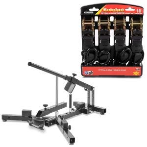 Set: Reifenmontiergerät für Motorradreifen 12-21" MD4 ConStands mit Spanngurt Set sw