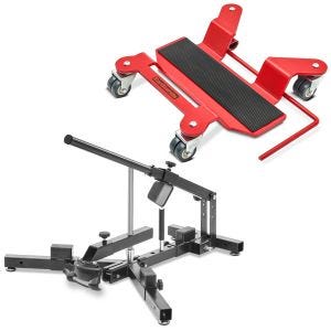 Set: Démonte pneu moto / changeur de pneus 12-21" MD4 ConStands avec Chariot de déplacement pour béquille central rouge