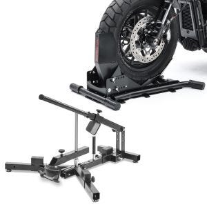 Set: Démonte pneu moto 12-21" MD4 ConStands avec Cale de roue moto Easy Vario Béquille Avant Arière ajustable noir