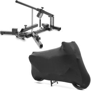 Set: Démonte pneu moto / changeur de pneus 12-21" MD4 ConStands avec Housse moto XL-XXL Indoor Stretch garage en noir