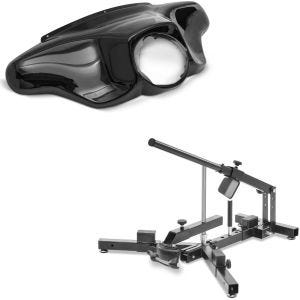 Set: Carenage Batwing compatible avec Harley Davidson Touring 96-13 Craftride en noir + Démonte pneu moto / changeur de pneus 12-21" ConStands MD4