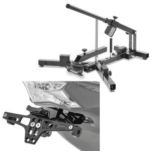 Set: Démonte pneu moto / changeur de pneus 12-21" MD4 ConStands avec Support de Plaque Moto NH2 + éclairage LED