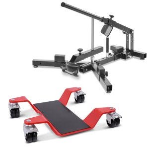 Set: Démonte pneu moto 12-21" MD4 ConStands avec Chariot Range pour béquille centrale Mover II, max. 400 kg, rouge