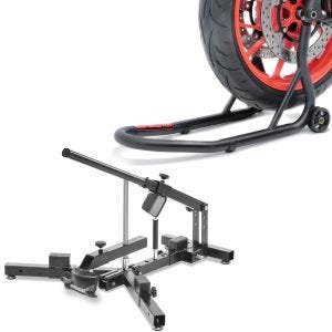 Set: Démonte pneu moto / changeur de pneus 12-21" MD4 ConStands avec Béquille roue avant Front Fork noir mat