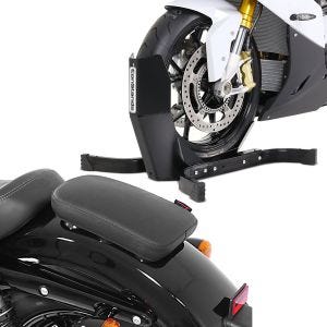 Set: Bloque Roue Easy Plus pour roues max. 21" nr ConStands avec Selle Pouf passager pour Motos Custom Glider X nr