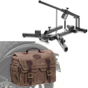 Set: Démonte pneu moto 12-21" MD4 ConStands avec Sacoche Cavalière Laterale moto Canvas avec sac interieur CV1 marron