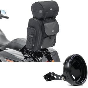 Set: Moto Sissy Bar SXL avec Sac Rouleau noir Craftride avec Boîtier de phare LED moto 7" Univ. + fourche 35-43mm noir
