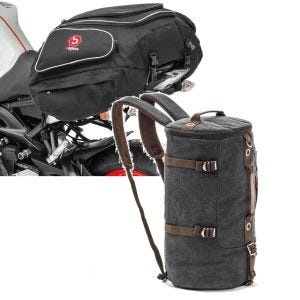 Set: Motorrad Hecktasche X50 Gepäcktasche hinten 50Ltr sw Bagtecs mit Motorrad Rucksack Canvas VG8 Vintage 35Ltr sw