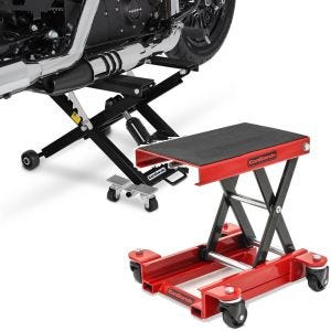 Set: Elevateur ciseaux Mid-lift XL Cric hydraulique 500kg nr ConStands avec Pont élévateur moto chariot HR1 500kg rouge
