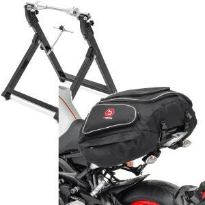 Set: Équilibreuse pneu moto WU-2 équilibreuse de roues noir ConStands avec Moto Sacoche de selle X50 arrière 50Ltr noir