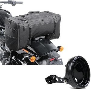 Set: Sacoche de selle arrière SQ1 pour moto custom 52Ltr nr Craftride avec Boîtier phare LED 7" Univ. + fourche 35-43mm