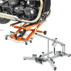 Set: Elevateur ciseaux Mid-lift XL Cric hydraulique 500kg or ConStands avec Démonte pneu moto 12-21" MD4Z
