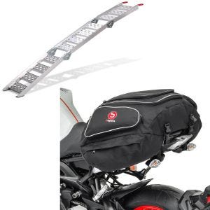 Set: Motorrad Auffahrrampe bis 270 kg Alu-III dreifach klappbar ConStands mit Motorrad Hecktasche X50 hinten 50Ltr in sw