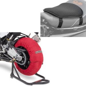 Set: Moto Couvertures Chauffantes Laguna Seca 60-80°C 17" in rouge ConStands avec Gel coussin de selle M univ. noir