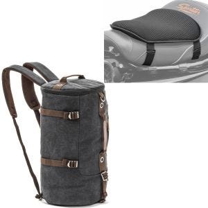 Set: Motorrad Rucksack Canvas VG8 Hecktasche Vintage 35Ltr sw Craftride mit Gel Sitzkissen M Universal Komfortkissen sw