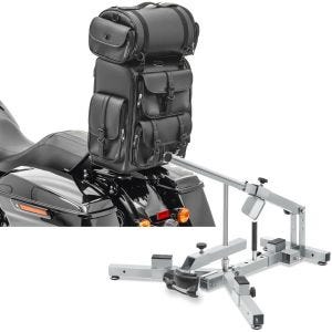 Set: Sacoche Sissy Bar Arrière + sac rouleau pour Motos Custom DLX Cuir PU Craftride avec Démonte pneu moto 12-21" MD4Z