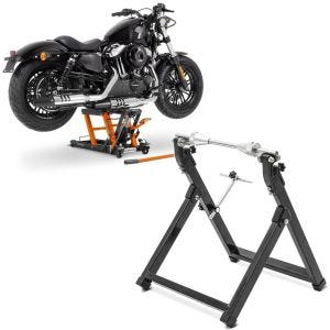 Set: elevateur ciseaux Mid-lift L 680kg or ConStands avec Équilibreuse pneu moto WU-2 équilibreuse de roues noir