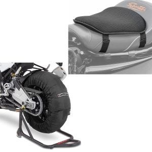 Set: Moto Couvertures Chauffantes Laguna Seca 60-80°C 17" noir ConStands avec Gel coussin de selle M univ. noir