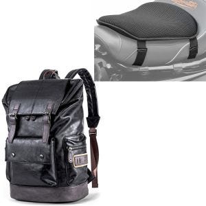 Set: Sac à dos moto RL3 Sacoche de selle arrière Vintage 24Ltr noir Craftride avec Gel coussin de selle M univ. noir