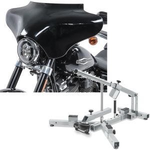 Set: Carenage Batwing compatible avec Harley Davidson Road King / Softail / Fat Boy Craftride noir + Démonte pneu moto / changeur de pneus 12-21" ConStands MD4Z