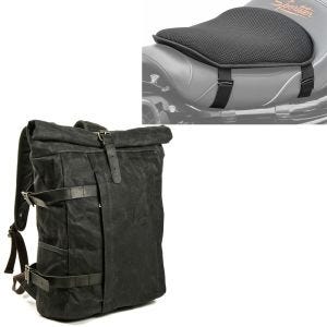 Set: Sac à dos moto Canvas VR2 Vintage 20Ltr Retro noir Craftride avec Gel coussin de selle M univ. Coussin confort noir