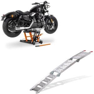 Set: elevateur ciseaux Mid-lift L 680kg or ConStands avec rampe de chargement III Alu max. 270 kg triple pli. pour moto