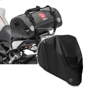 Set: Sacoche de selle Moto arrière XF30 Dry Bag Etanche Volume 30l Bagtecs avec Housse Moto XL Bache moto imp. noir