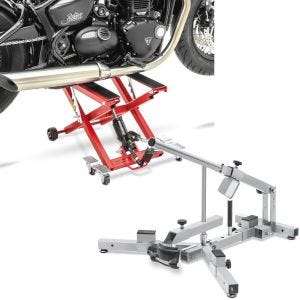 Set: Elevateur ciseaux Mid-lift XL Cric hydraulique 500kg en rouge ConStands avec Démonte pneu moto 12-21" MD4Z