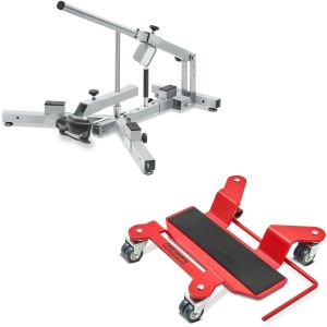 Set: Démonte pneu moto / changeur de pneus 12-21" MD4Z ConStands avec Chariot de déplacement pour béquille central rouge