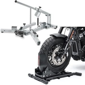 Set: Démonte pneu moto 12-21" MD4Z ConStands avec Cale de roue moto Easy Vario Béquille Avant Arière ajustable noir