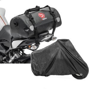 Set: Sacoche de selle Moto arrière XF30 Dry Bag Etanche Volume 30l Bagtecs avec Housse Moto XXL Bache Moto imp. noir