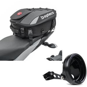 Set: Sacoche de selle moto X30 ext. 20-30Ltr noir Bagtecs avec Boîtier de phare LED moto 7" Univ. + fourche 35-43mm noir