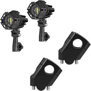 Set: Motorrad LED Zusatzscheinwerfer mit Halter S22X Lumitecs mit Lenkererhöhung 40mm Alu passend für Lenker mit Ø 22mm 7/8" sw