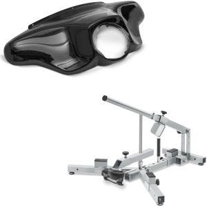Set: Carenage Batwing compatible avec Harley Davidson Touring 96-13 Craftride en noir + Démonte pneu moto / changeur de pneus 12-21" ConStands MD4Z