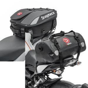 Set: Motorrad Hecktasche X30 Soziustasche erweiterbar 20-30Ltr sw Bagtecs mit Hecktasche Drybag XF30 wd. Volumen 30l