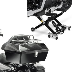 Set: Topcase mit Gepäckgrill Missouri 43Ltr passend für Chopper sw Craftride mit Hebebühne Mid-lift XL bis 500kg sw