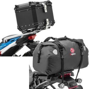 Set: Motorrad Alu Topcase XB45 Alu univ. 45 Liter sw Bagtecs mit Motorrad Hecktasche Drybag XF60 Wasserdicht Volumen 60l