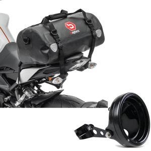 Set: Sacoche de selle XF30 Volume 30l Bagtecs avec Boîtier de phare LED moto 7" Univ. + fourche 35-43mm noir