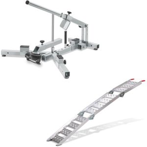 Set: Démonte pneu moto 12-21" MD4Z ConStands avec rampe de chargement III en Alu max. 270 kg triple pliable pour moto