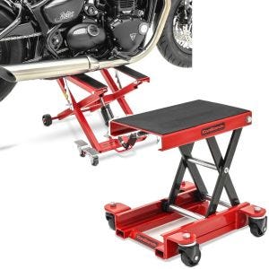 Set: Elevateur ciseaux Mid-lift XL 500kg rouge ConStands avec Pont élévateur moto chariot HR1 500kg rouge