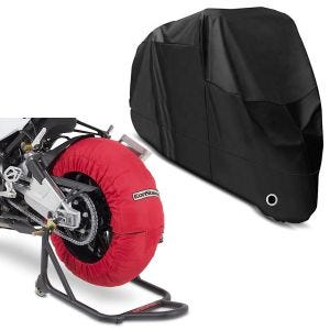 Set: Moto Couvertures Chauffantes Laguna Seca 60-80°C 17" in rouge ConStands avec Housse Moto XL Bache moto imp. noir