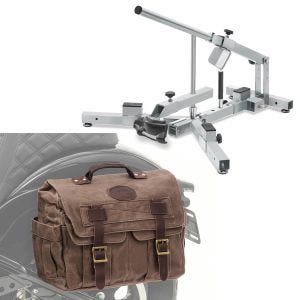 Set: Démonte pneu moto 12-21" MD4Z ConStands avec Sacoche Cavalière Laterale moto Canvas avec sac interieur CV1 marron
