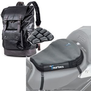 Set: Sac à dos moto RL3 Sacoche de selle arrière Vintage 24Ltr noir Craftride avec Moto Coussin d'air Air Deluxe M noir