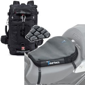 Set: Motorrad Rucksack HK4 Hecktasche 45Ltr in sw Bagtecs mit Motorrad Luftkissen Air Deluxe M Komfort Sitzkissen in sw
