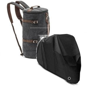 Set: Sac à dos moto Canvas VG8 35Ltr Retro noir Craftride avec Housse Moto XL Bache moto imp. noir