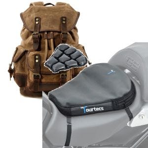 Set: Sac à dos moto Canvas RG8 Vintage 20Ltr Retro marron Craftride avec Moto Coussin d'air Air Deluxe M noir